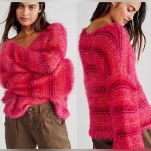 Free People Vibrant Pink Off-the-Shoulder Sweater